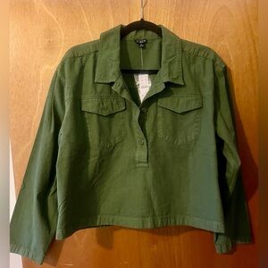 J. Crew Green Popover Shirt in cotton-linen blend